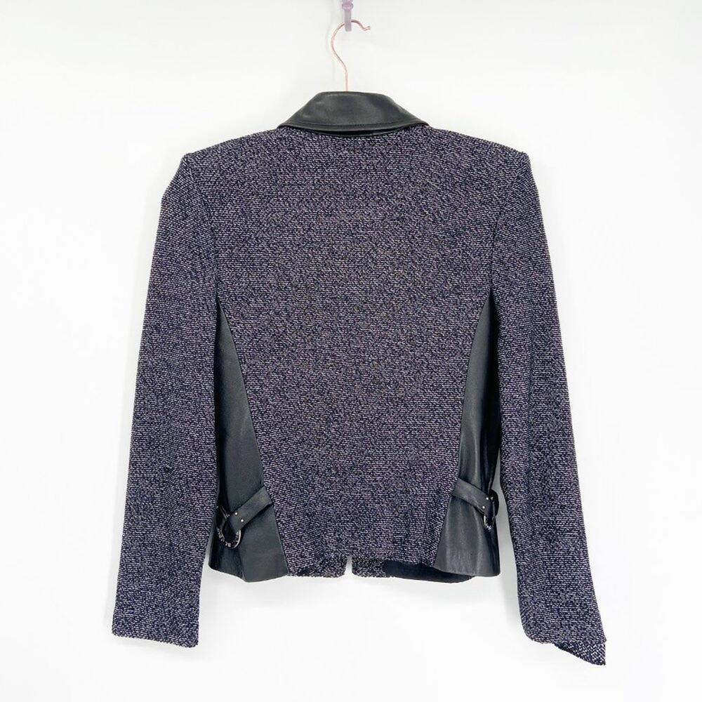 St. John Collection Gray Black Tweed Zip Jacket Leather Panels Size S - Picture 7 of 8